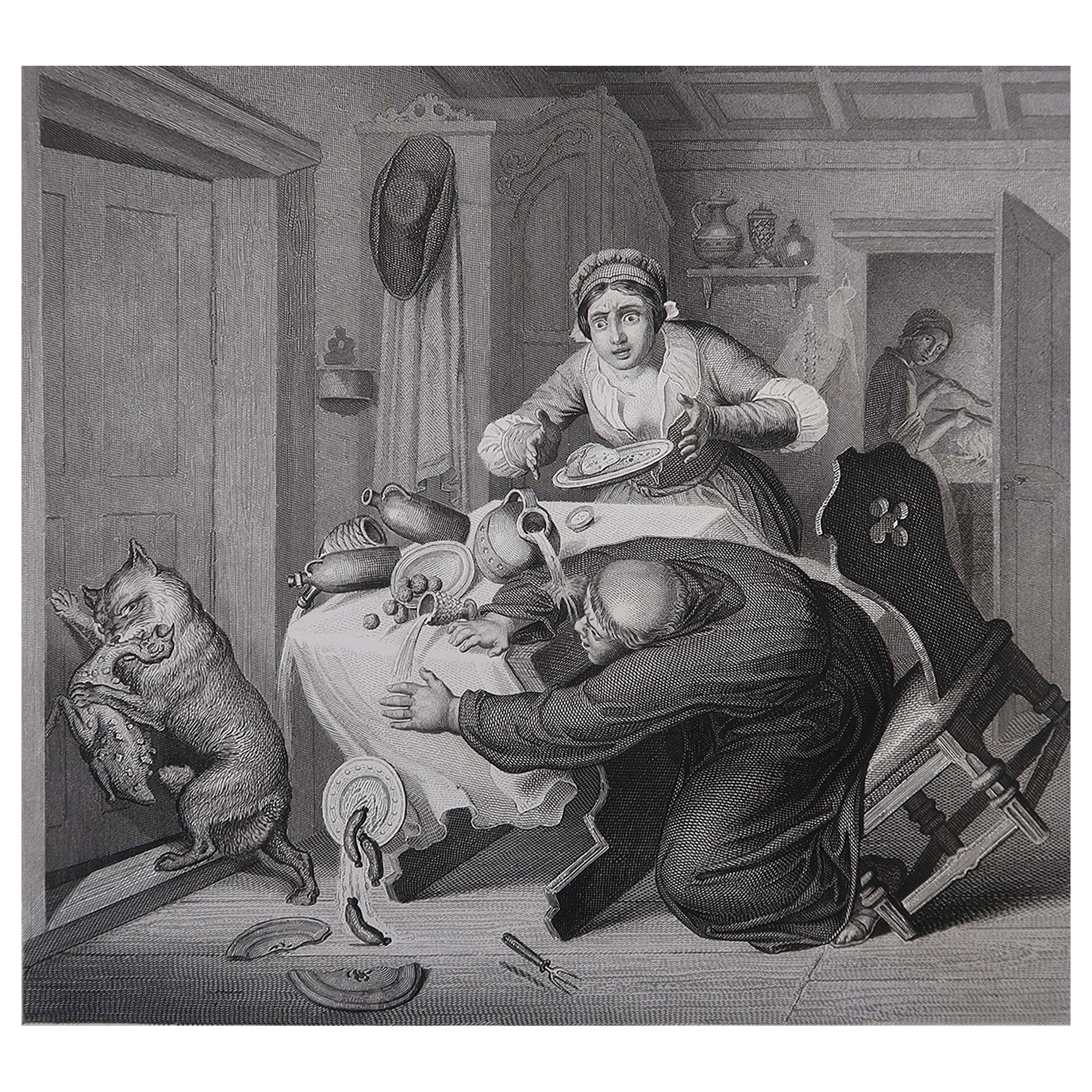 Gravure ancienne originale d
après H. H., Reynard le renard et le prêtre en vente