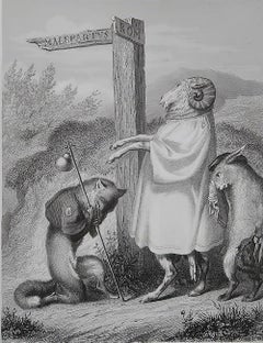 Original Antique Print After H. Leutemann, Reynard the Fox- Bellin's Benediction