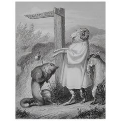 Original Antique Print After H. Leutemann, Reynard the Fox- Bellin's Benediction