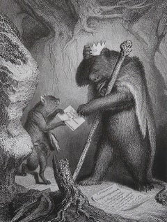 Stampa antica originale dopo H. H. Leutemann, Reynard the Fox- Bruin as King