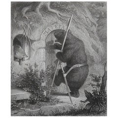 Original Antique Print After H. Leutemann, Reynard the Fox- Bruin As Messenger