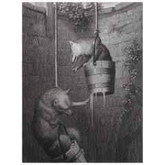 Original Antique Print After H. Leutemann, Reynard the Fox-Gieremund In The Well