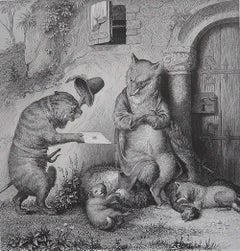Original Antique Print After H. Leutemann, Reynard the Fox-Hintze As Messenger