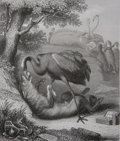 Original Antique Print After H. Leutemann, Reynard the Fox-Isegrim And The Crane