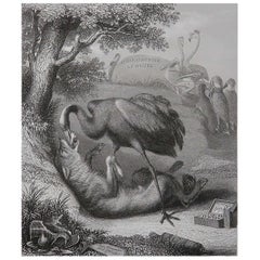 Original Antique Print After H. Leutemann, Reynard the Fox-Isegrim And The Crane
