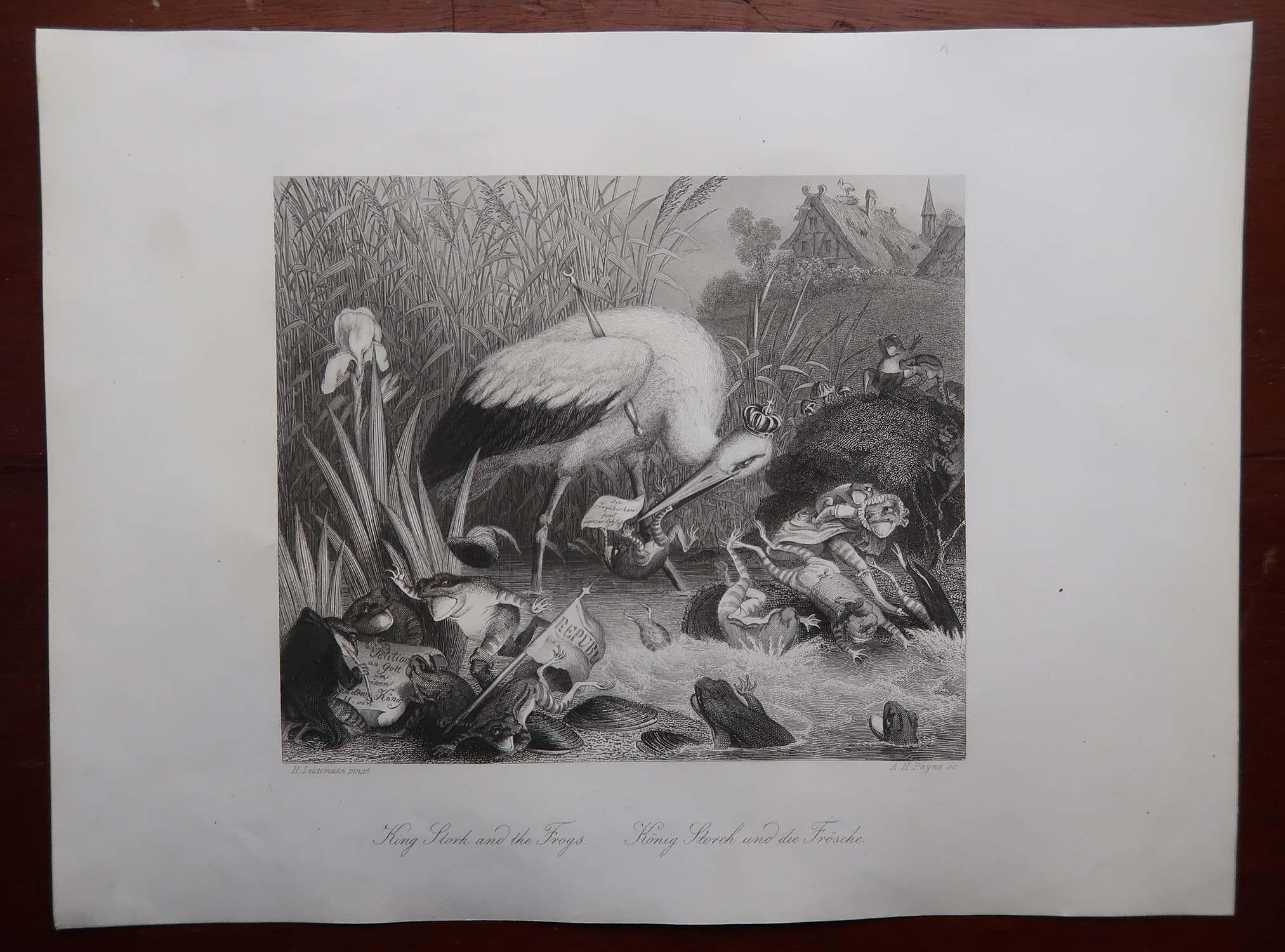 Original-Antikdruck nach H. Leutemann, Reynard der Fuchs - König Storch und Frösche (Englisch) im Angebot