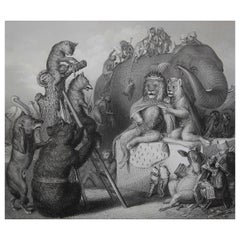 Gravure ancienne originale d'après H. H., Reynard le Renard - Lieu d'exécution