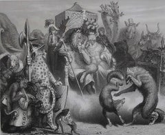 Original Antique Print After H. Leutemann, Reynard the Fox- The Combat