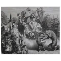 Original Antique Print After H. Leutemann, Reynard the Fox- The Combat