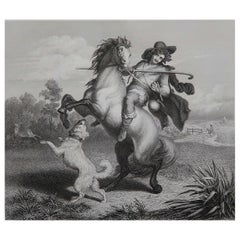 Gravure ancienne originale d
après H. Leutemann, Reynard le renard - Le cheval envieux