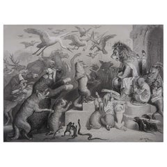 Original Antique Print After H. Leutemann, Reynard the Fox's Trial