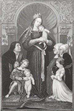 Antiker Originaldruck nach Hans Holbein "Die Madonna". C.1850
