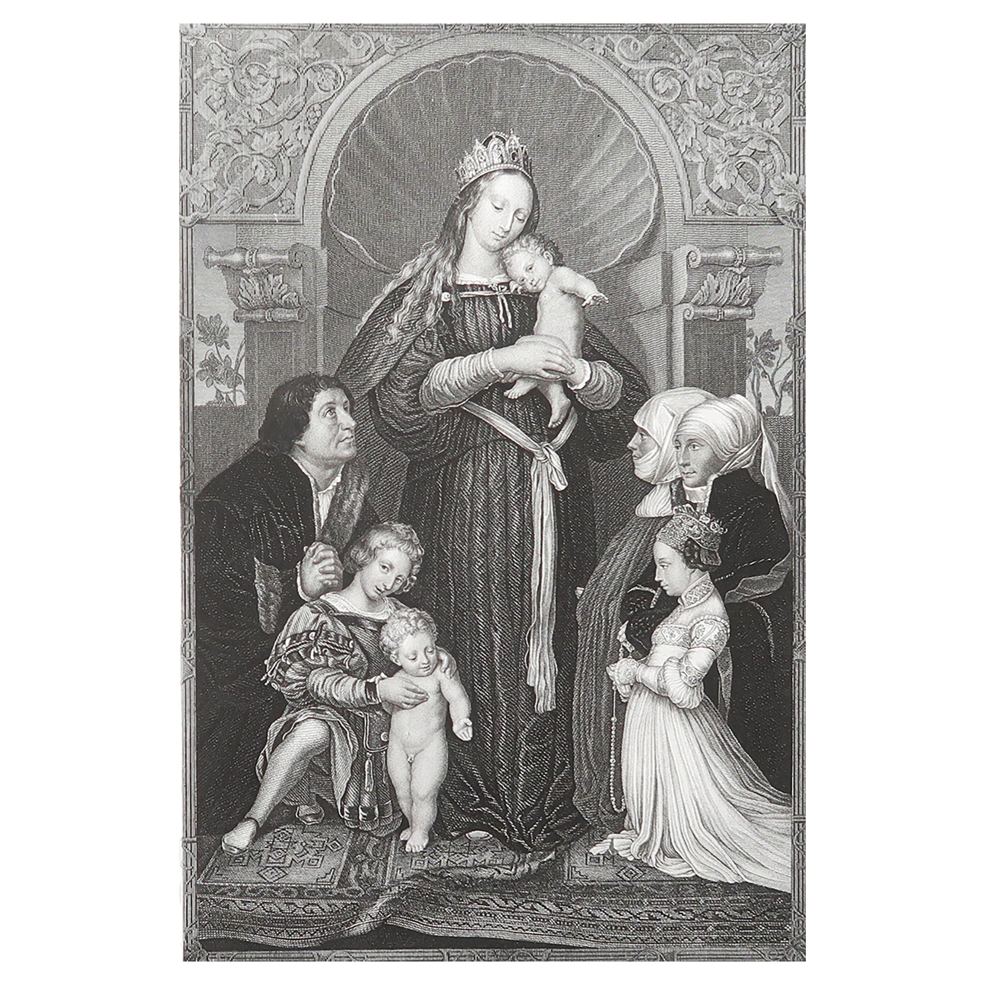 Original Antique Print After Hans Holbein " The Madonna ". C.1850