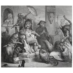 Original Antique Print After Heinrich Leutemann, Reynard the Fox Accused