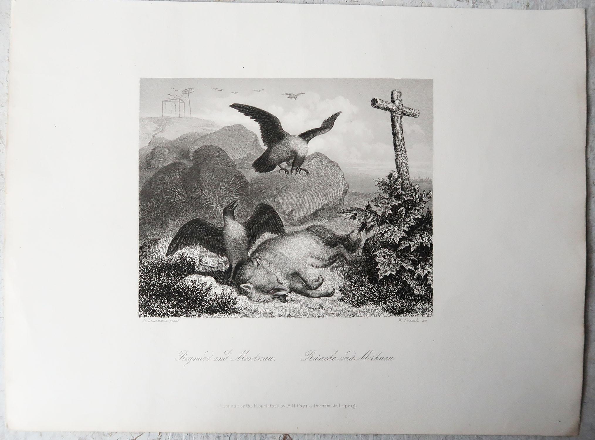 Black Forest Original Antique Print After Heinrich Leutemann, Reynard the Fox and Merknau For Sale