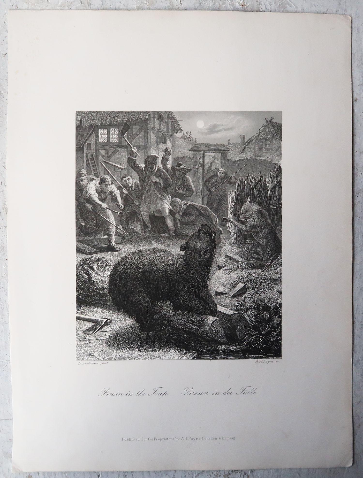 Forêt-Noire Impression ancienne d'origine d'après Heinrich Leutemann, Reynard le renard, broche sur le plateau en vente