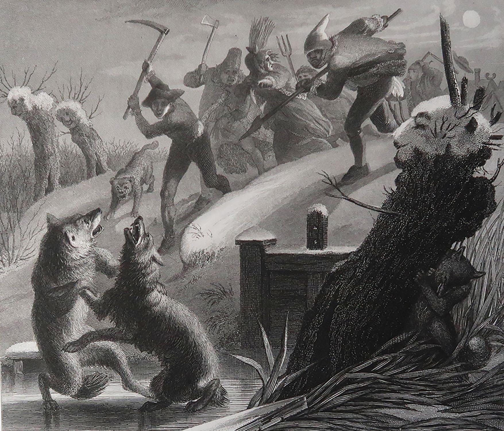 Great image by Heinrich Leutemann

From the Reynard The Fox series

Fine steel engraving

Published by A.H. Payne C.1850

Unframed.

