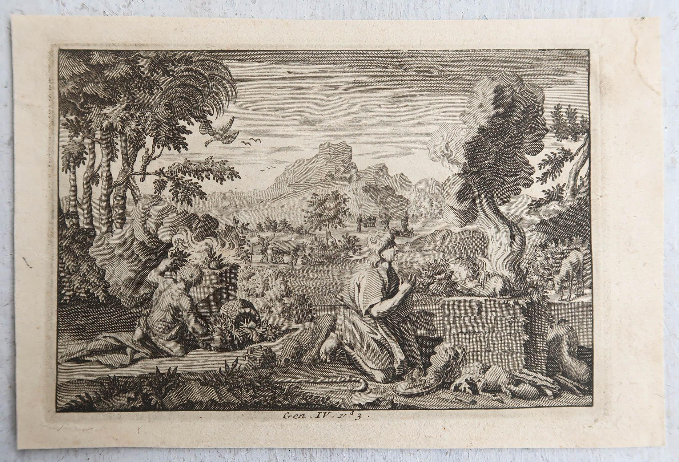 Dutch Original Antique Print after Jan Luyken, Amsterdam, Genesis IV, 1724 For Sale
