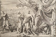 Grabado original antiguo según Jan Luyken, Amsterdam, Génesis IX, 1724