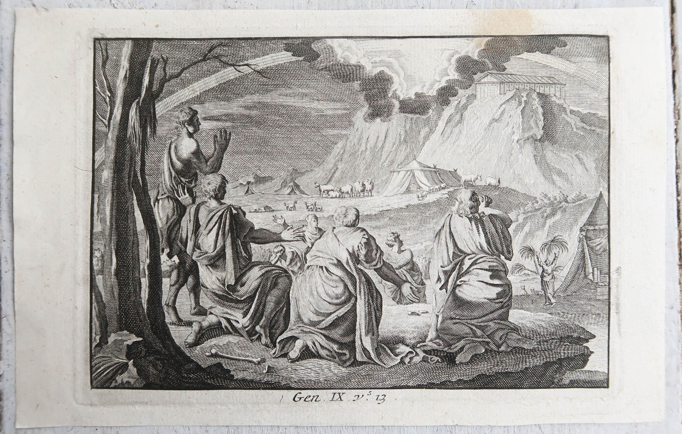 Renaissance Impression d'origine ancienne d'après Jan Luyken, Amsterdam, Genesis IX, 1724 en vente