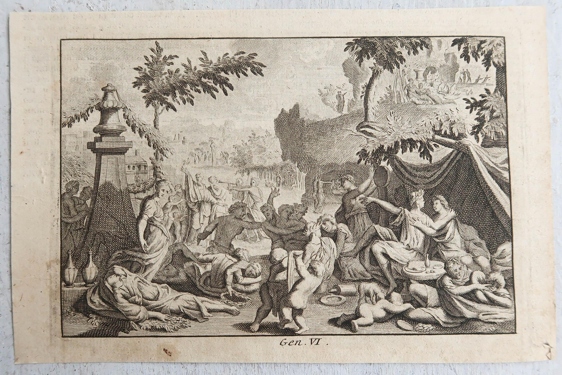 Renaissance Impression d'origine ancienne d'après Jan Luyken, Amsterdam, Genesis VI, 1724 en vente