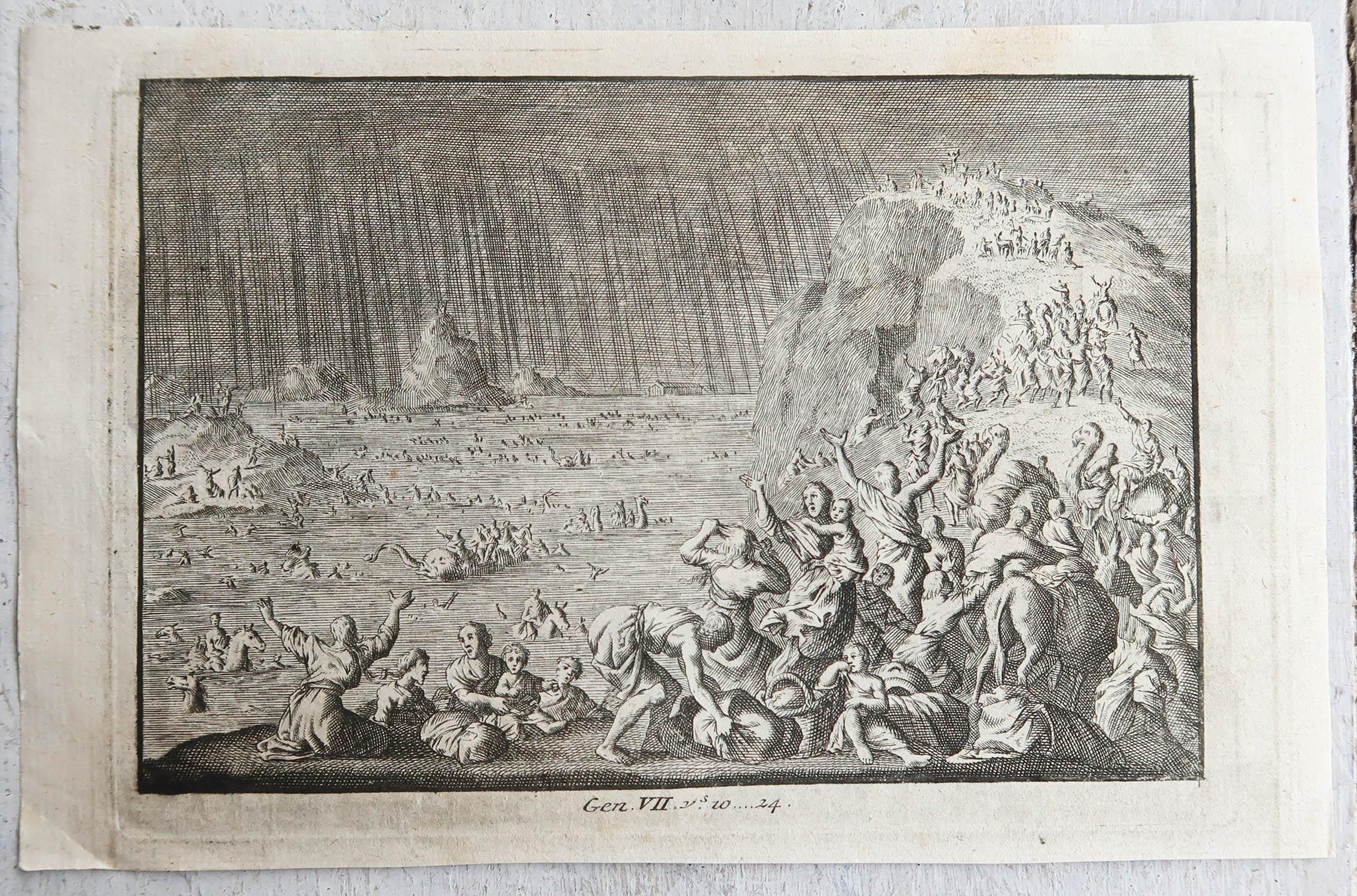 Néerlandais Impression d'origine ancienne d'après Jan Luyken, Amsterdam, Genesis VII, 1724 en vente