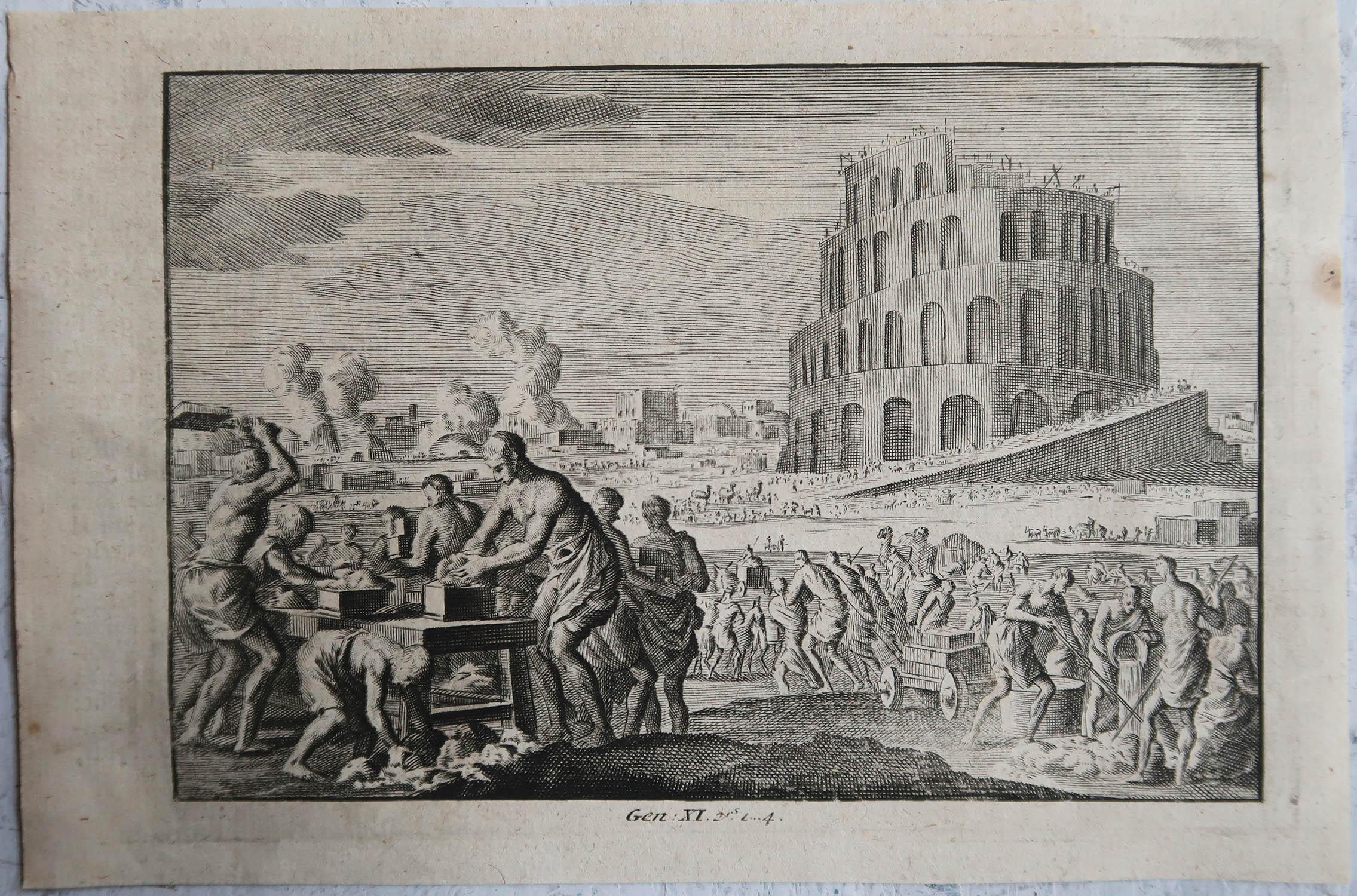 Dutch Original Antique Print After Jan Luyken, Amsterdam. Genesis XI. 1724
