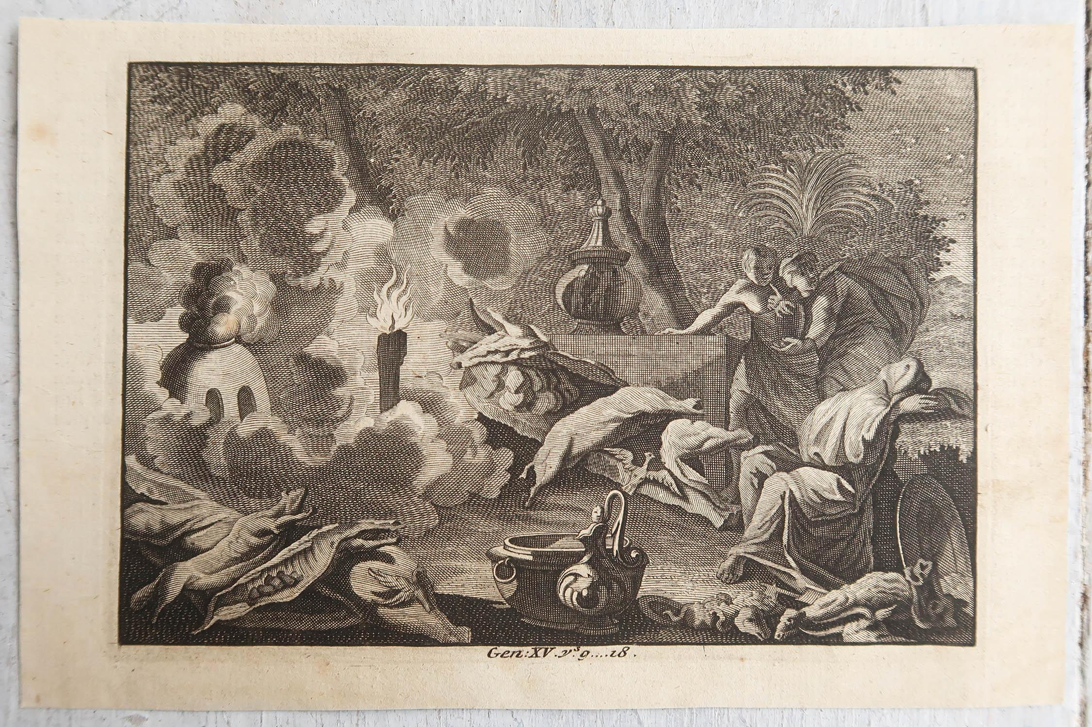 Dutch Original Antique Print after Jan Luyken, Amsterdam, Genesis XV, 1724 For Sale