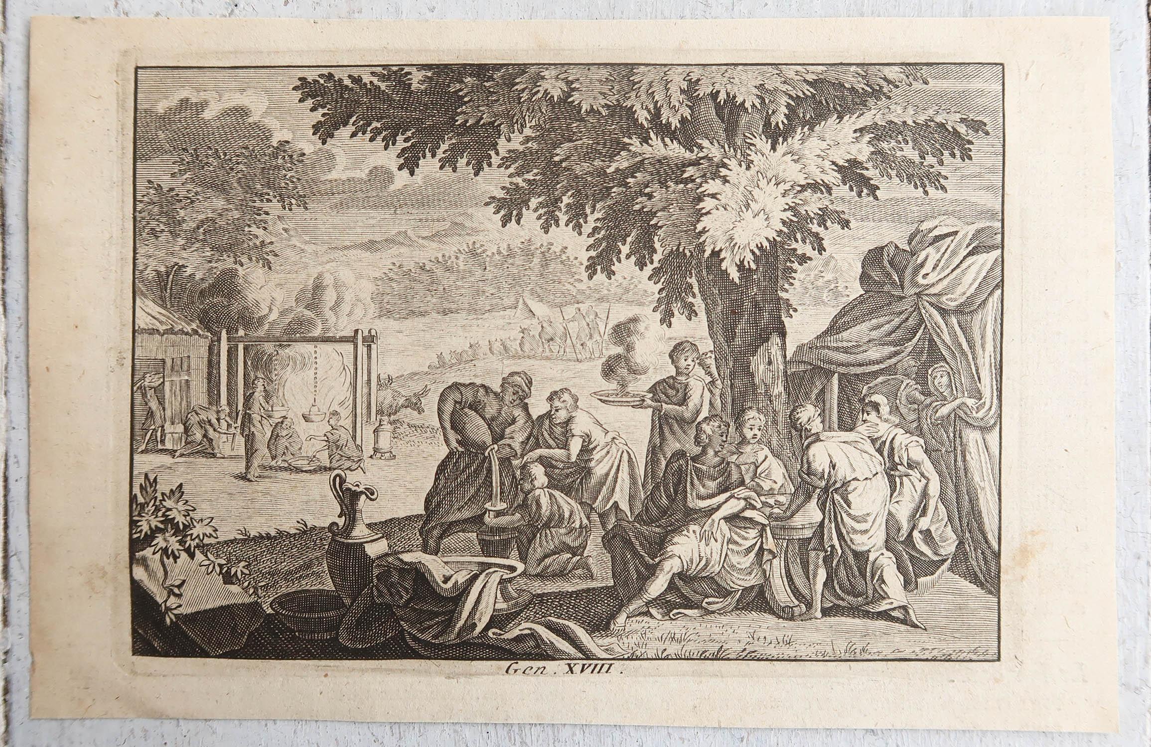 Renaissance Impression originale et ancienne d'après Jan Luyken, Amsterdam. Genèse XVIII. 1724 en vente