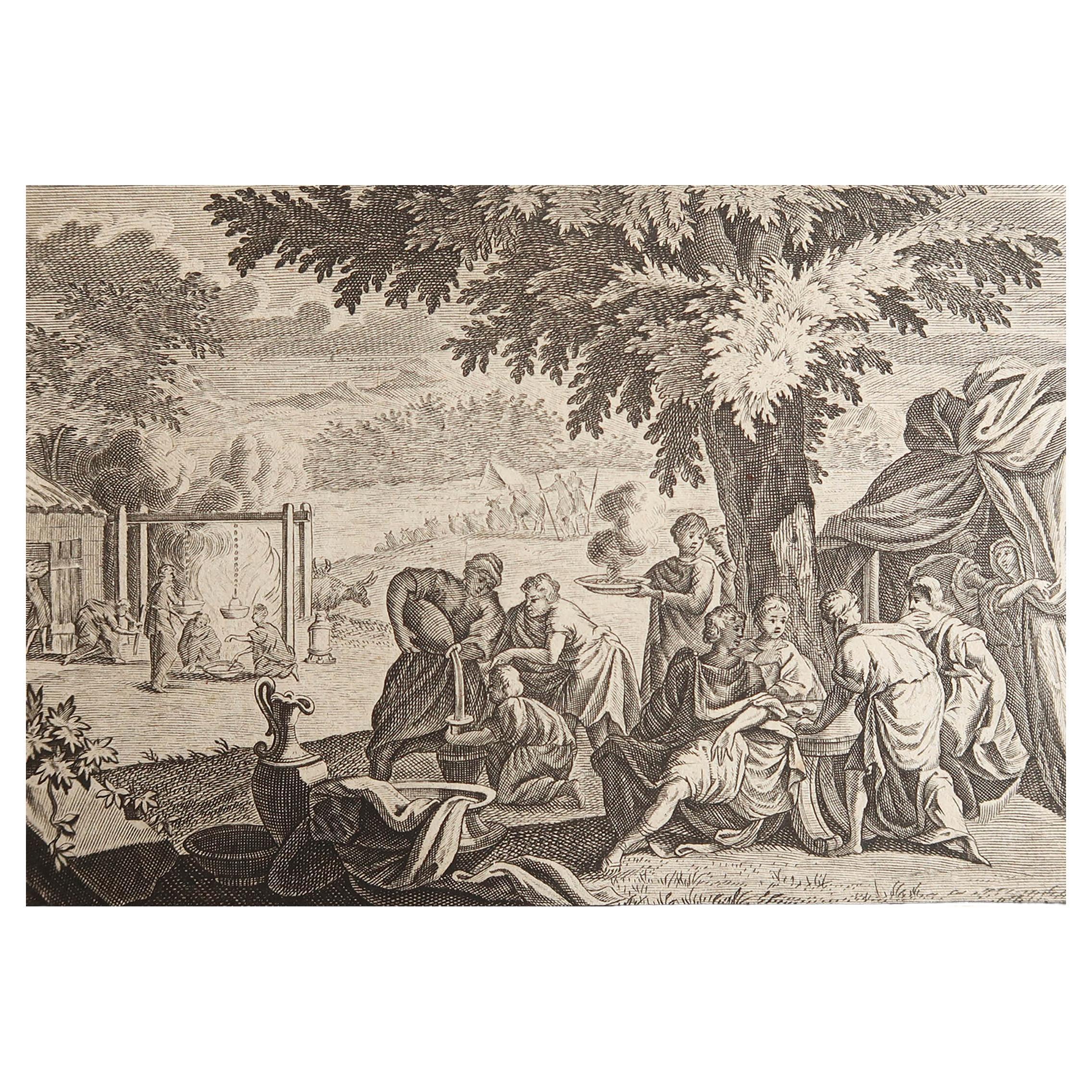 Original Antique Print After Jan Luyken, Amsterdam. Genesis XVIII. 1724 For Sale