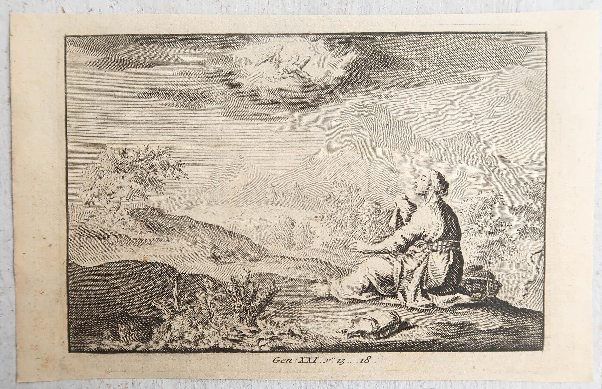 Grabado original antiguo según Jan Luyken, Amsterdam, Génesis XXI, 1724 Holandés en venta