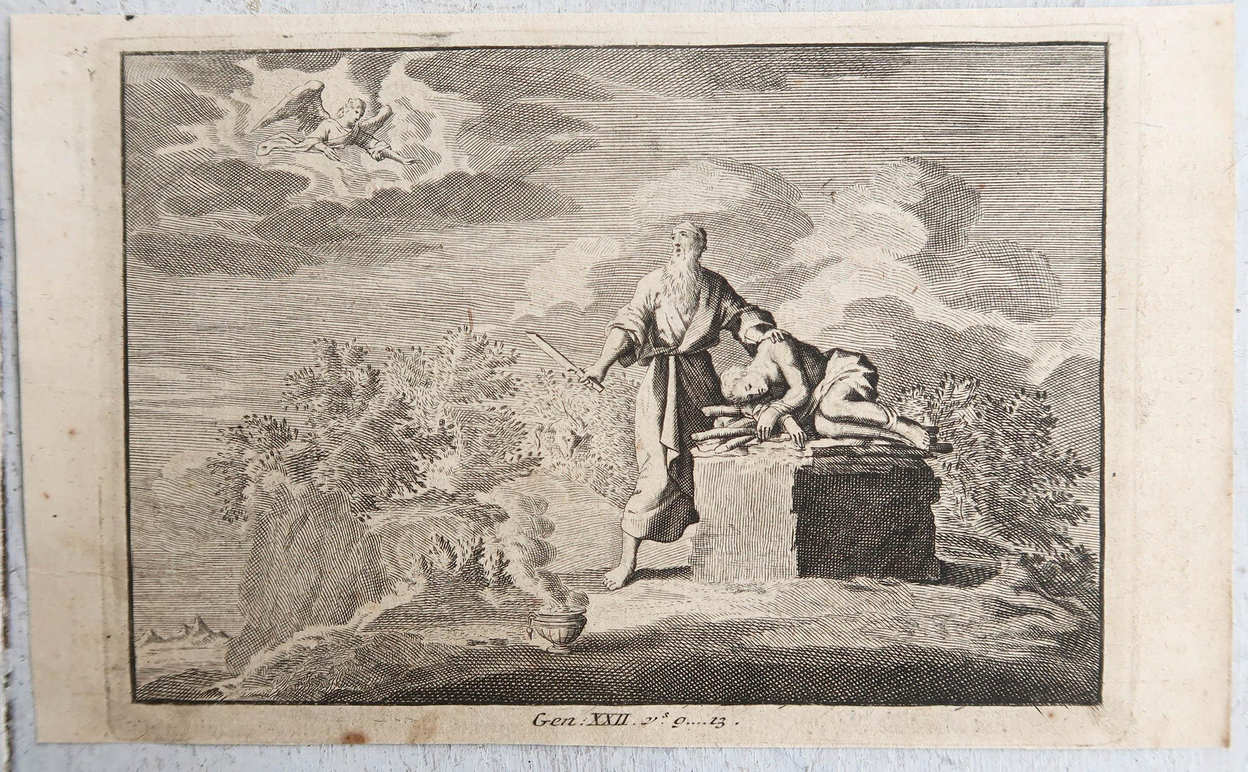 Néerlandais Impression originale ancienne d'après Jan Luyken, Amsterdam, Genesis XXII. 1724 en vente