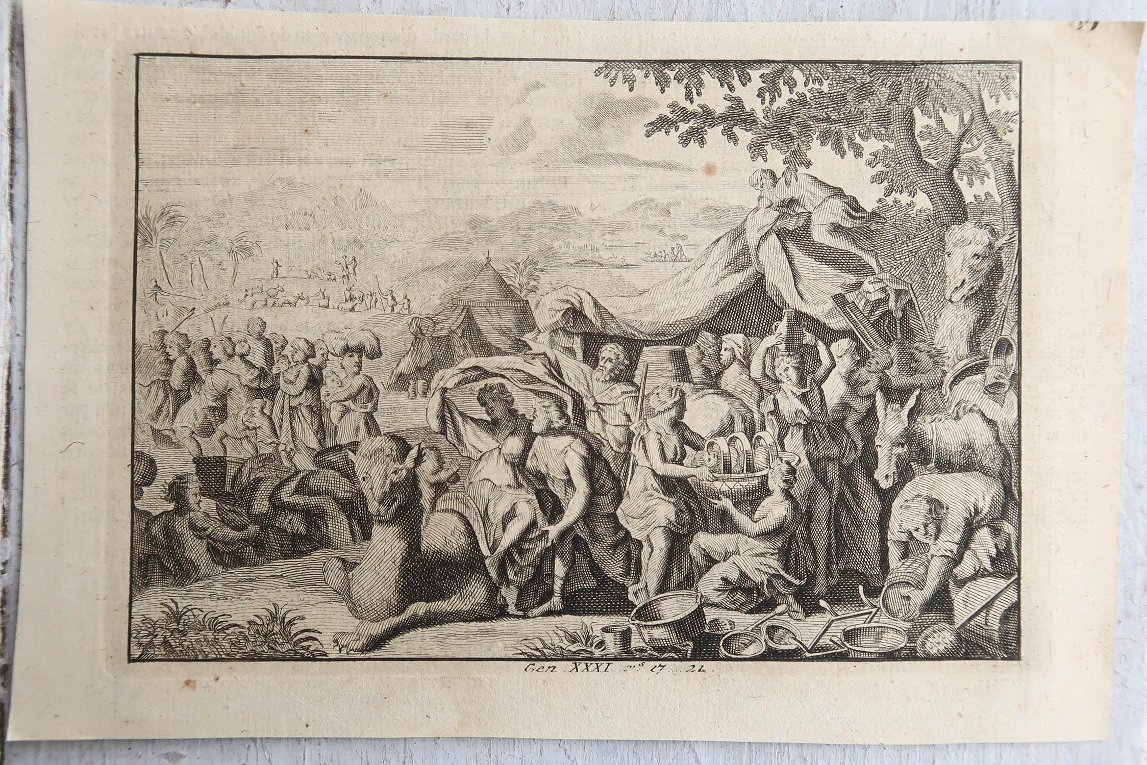 Renaissance Impression originale ancienne d'après Jan Luyken, Amsterdam, Genesis XXXI, 1724 en vente