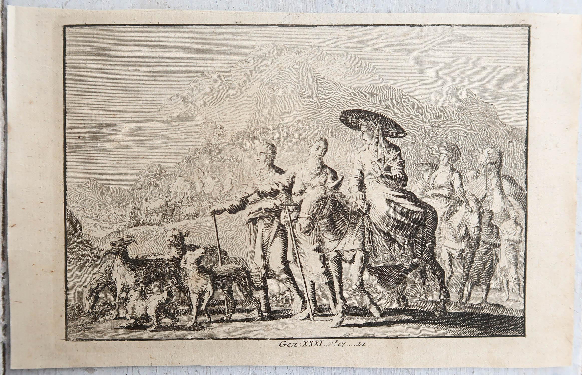 Néerlandais Impression originale ancienne d'après Jan Luyken, Amsterdam, Genesis XXXI, 1724 en vente