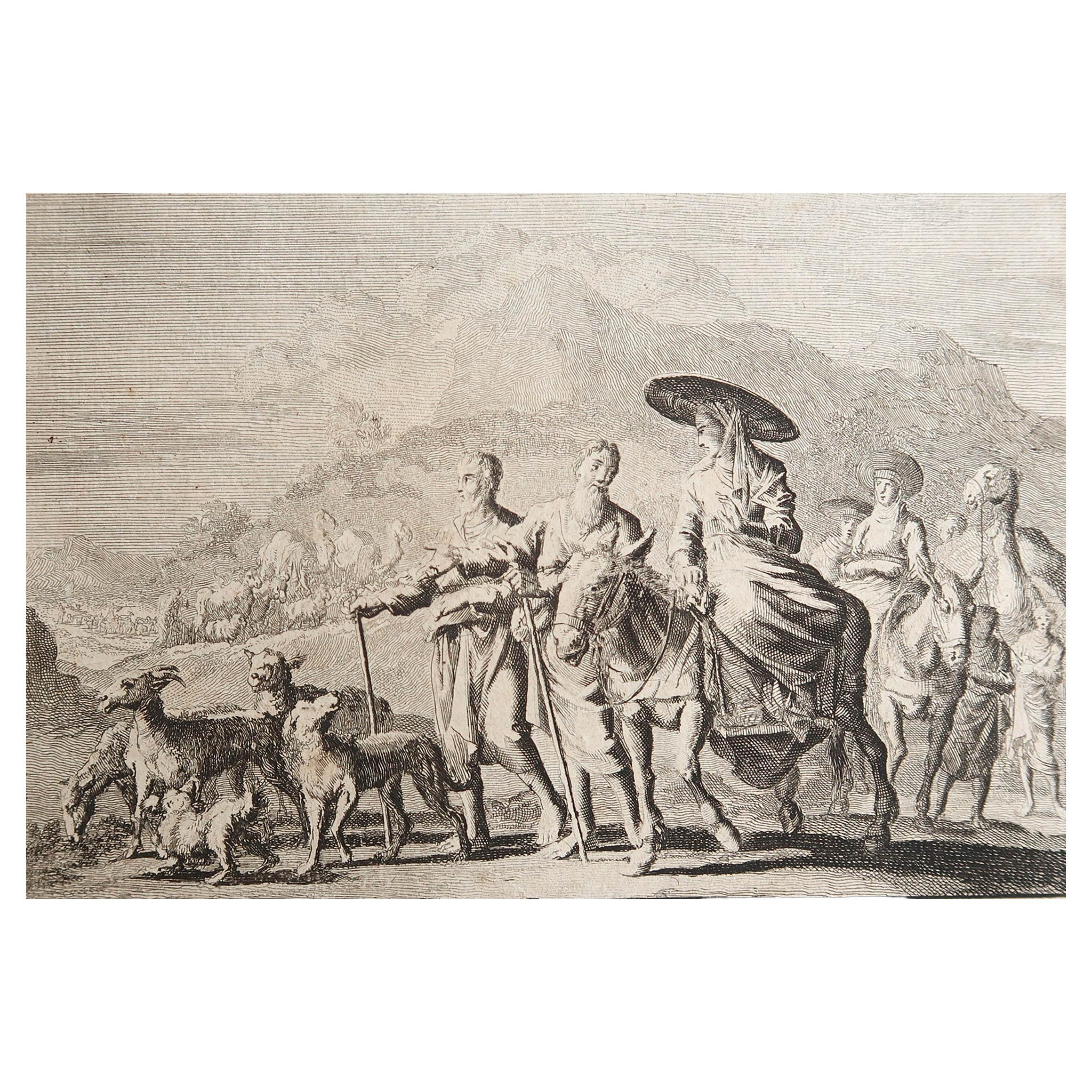 Impression originale ancienne d'après Jan Luyken, Amsterdam, Genesis XXXI, 1724