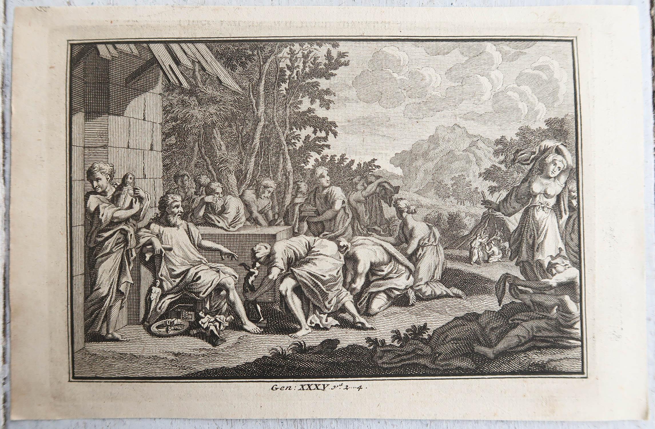 Renaissance Impression originale ancienne d'après Jan Luyken, Amsterdam, Genesis XXXV, 1724 en vente
