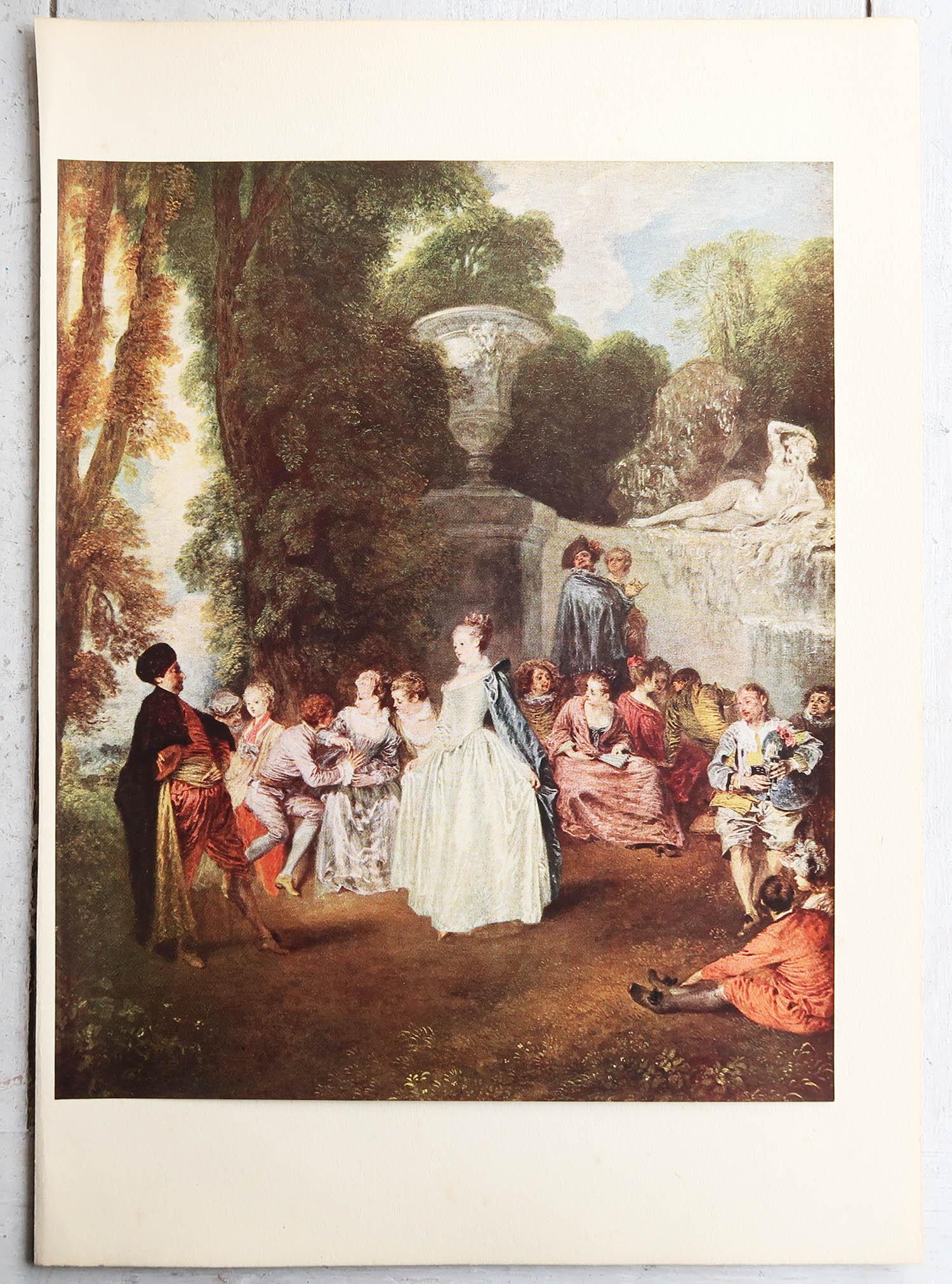 English Original Antique Print After Jean Antoine Watteau, circa 1920