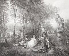 Original Antique Print After Jean-Antoine Watteau " The Champêtre ". C.1850
