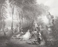 Original Antique Print After Jean-Antoine Watteau " The Champêtre ". C.1850