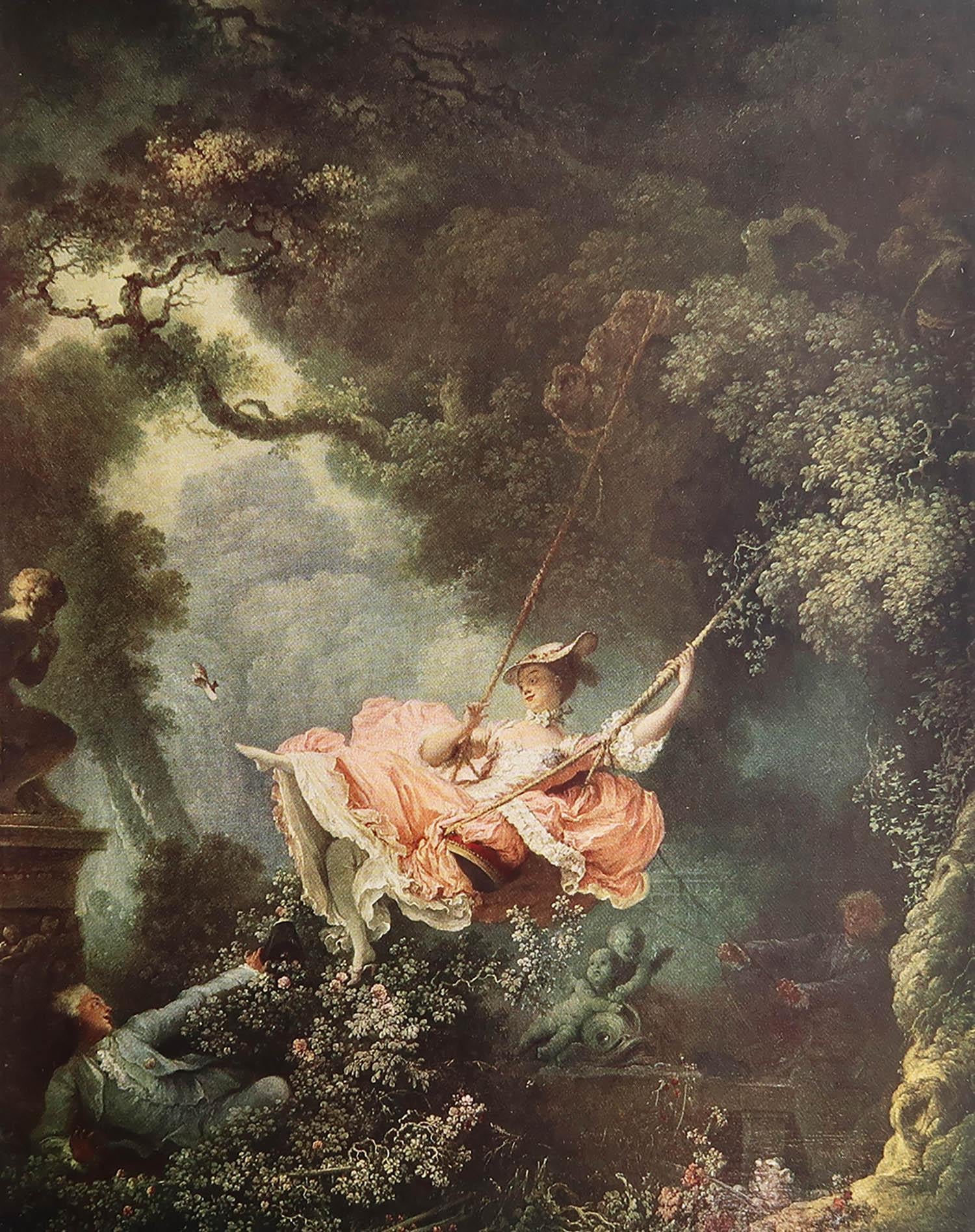 Wonderful print after Fragonard

Lovely colors.

Tipped in plate on good quality paper

Chromolithograph 

Published circa 1920

The measurement given below is the white paper size, not the actual image.

Unframed.

