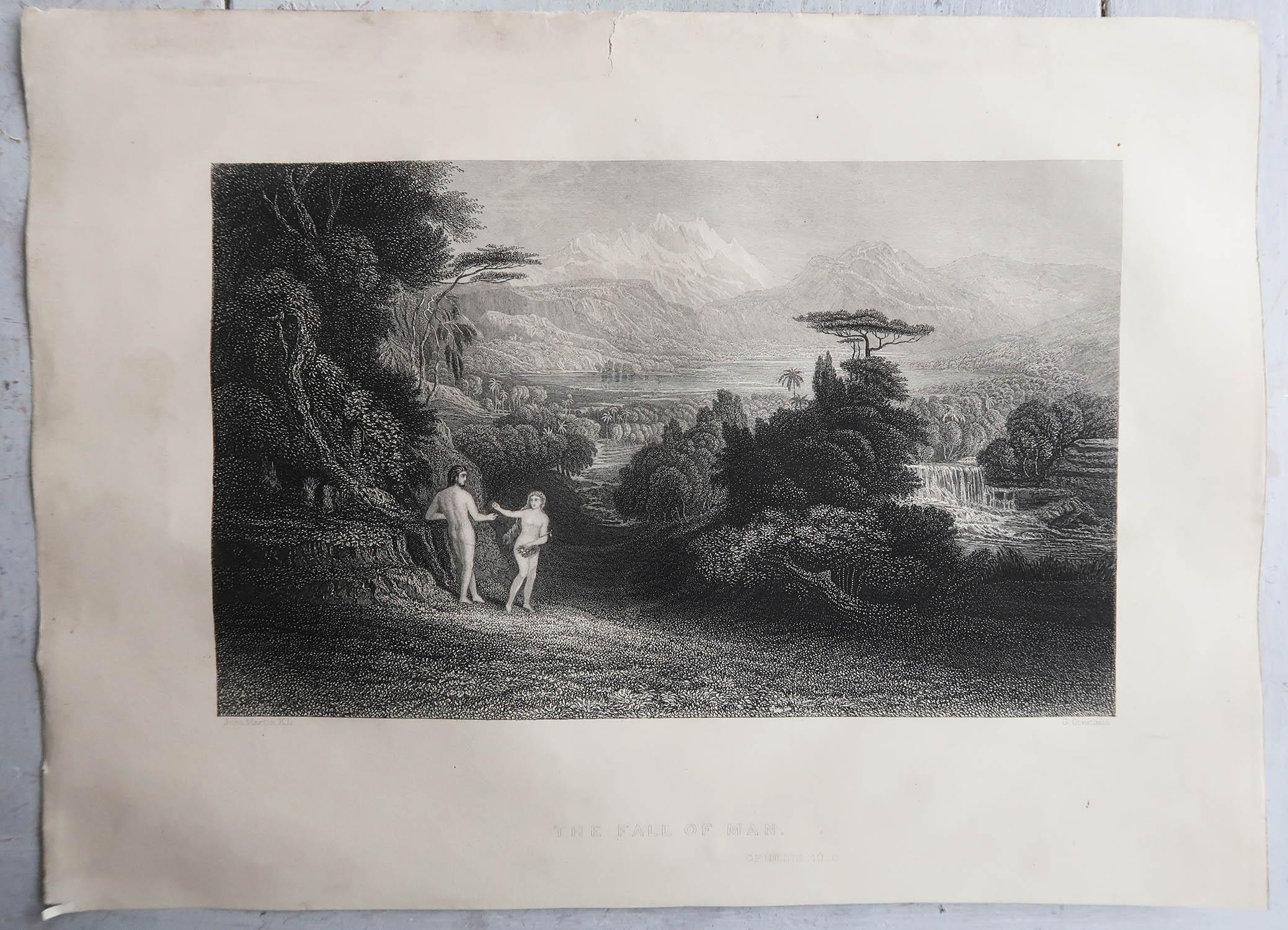 English Original Antique Print After John Martin, The Fall of Man, Sangster, C.1850 For Sale