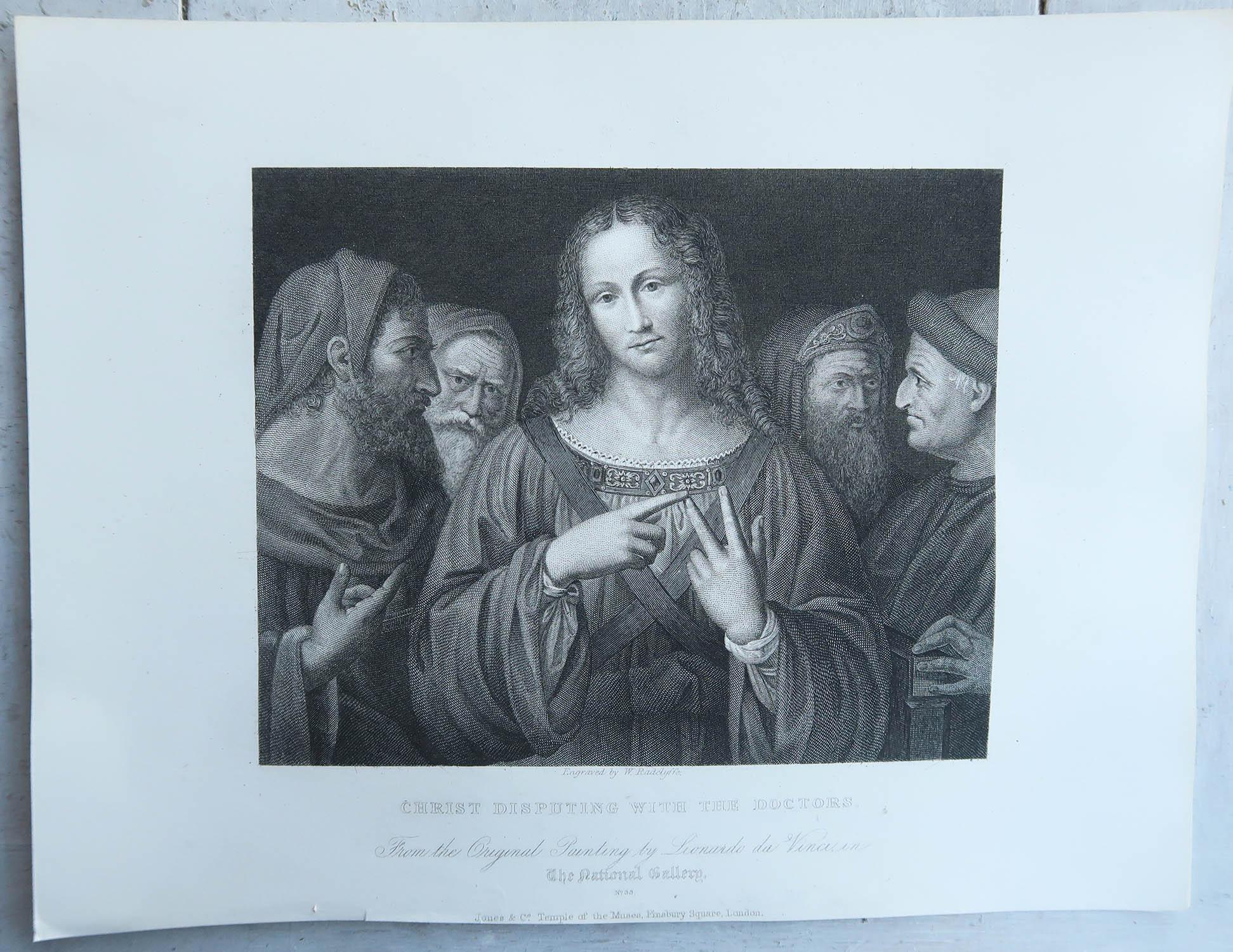 Renaissance Original Antique Print After Leonardo Da Vinci, circa 1850 For Sale