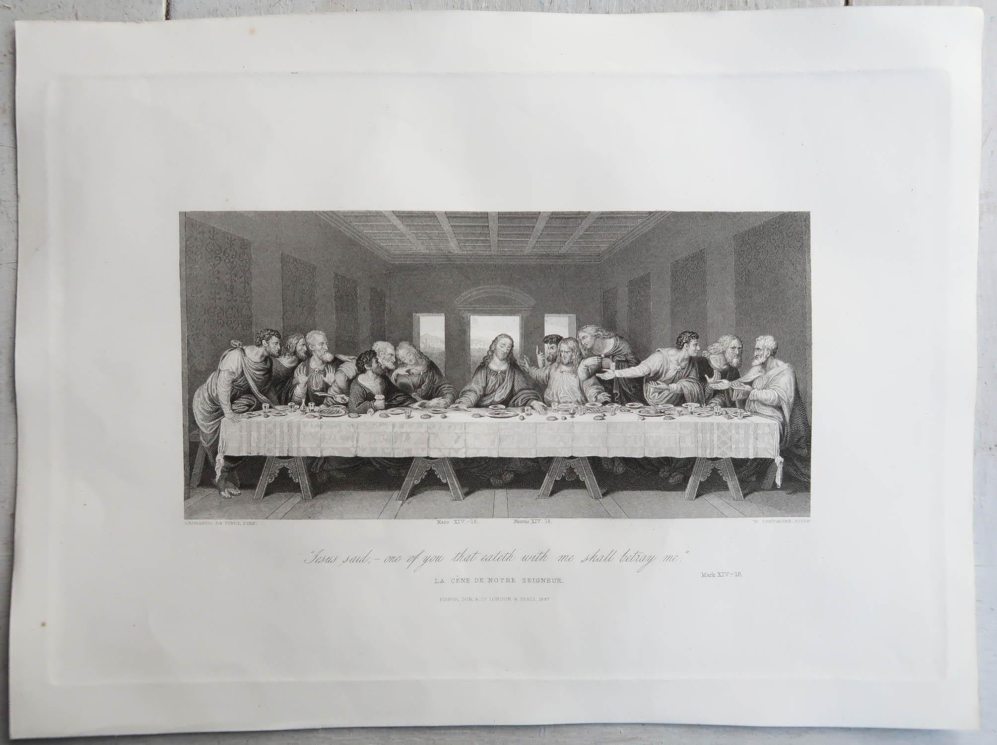 English Original Antique Print After Leonardo Da Vinci, Last Supper, Dated, 1847