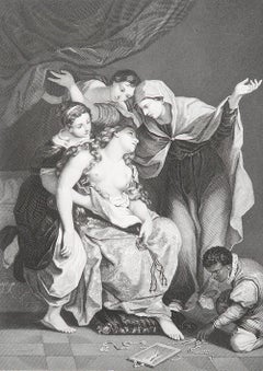 Gravure ancienne originale d'après Marcantonio Franceschini " Marie Madeleine ". C.1850