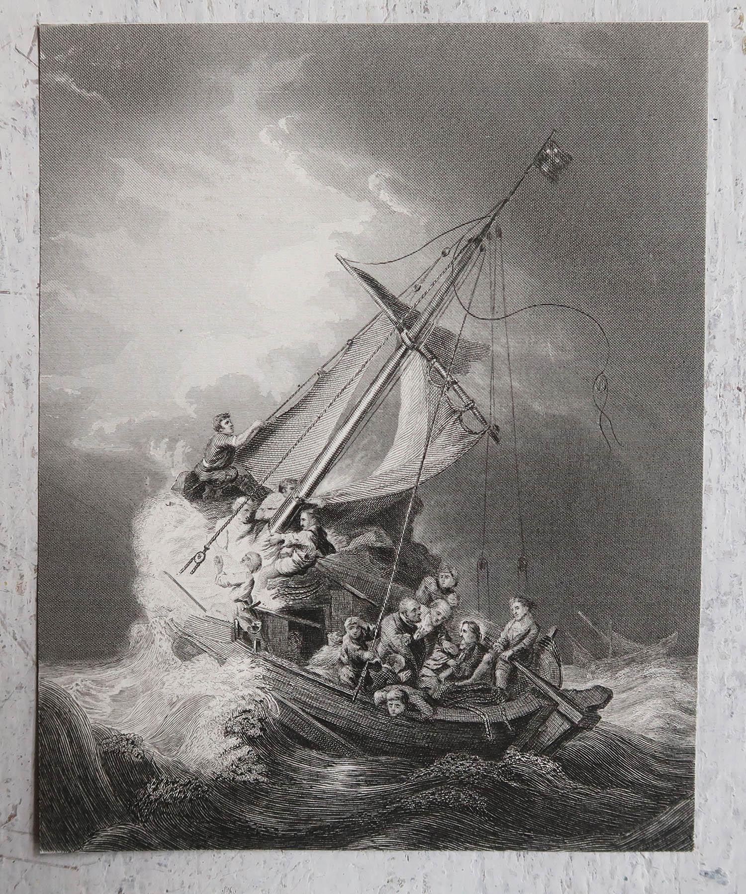 English Original Antique Print After Rembrandt, Christ Rebuking the Winds, circa 1840