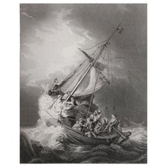 Original Antique Print After Rembrandt, Christ Rebuking the Winds, circa 1840