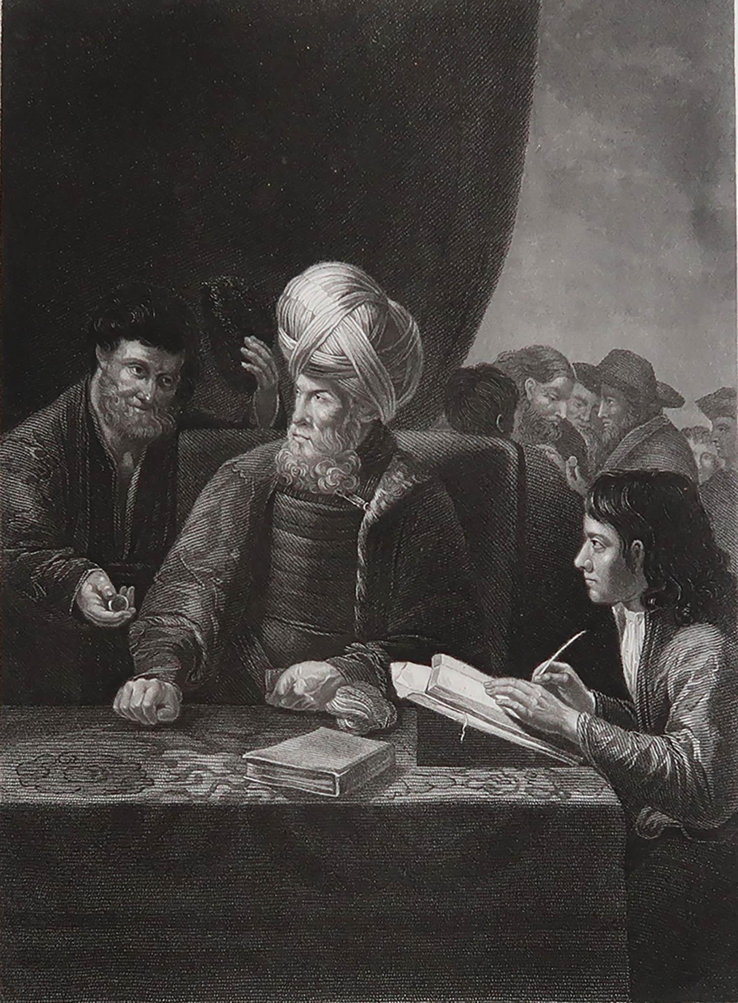 Wonderful image after Rembrandt.

Fine steel engraving. 

Published by Fisher, London. circa 1840

Unframed.

