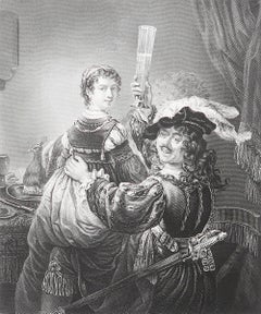 Original Antique Print After Rembrandt " Rembrandt And His Wife ". C.1850