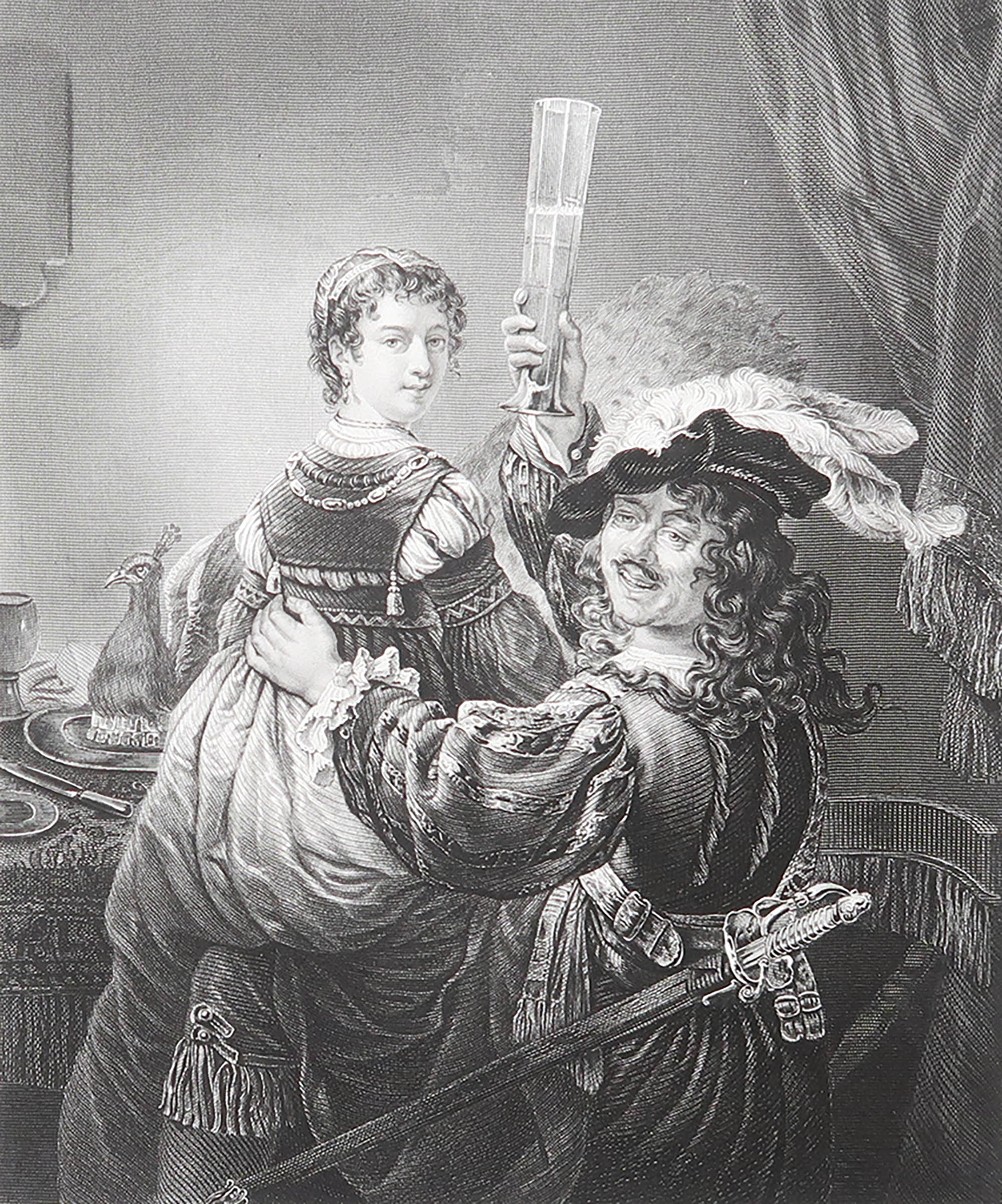 Original Antique Print After Rembrandt " Rembrandt And His Wife ". C.1850