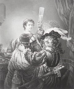 Original Antique Print After Rembrandt " Rembrandt And His Wife ". C.1850